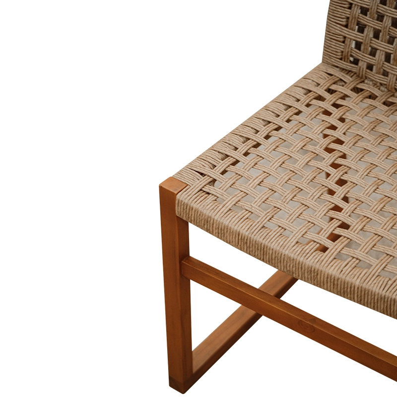 Scandinavian Soga Dining Chair with a natural wooden frame and woven rope seat.